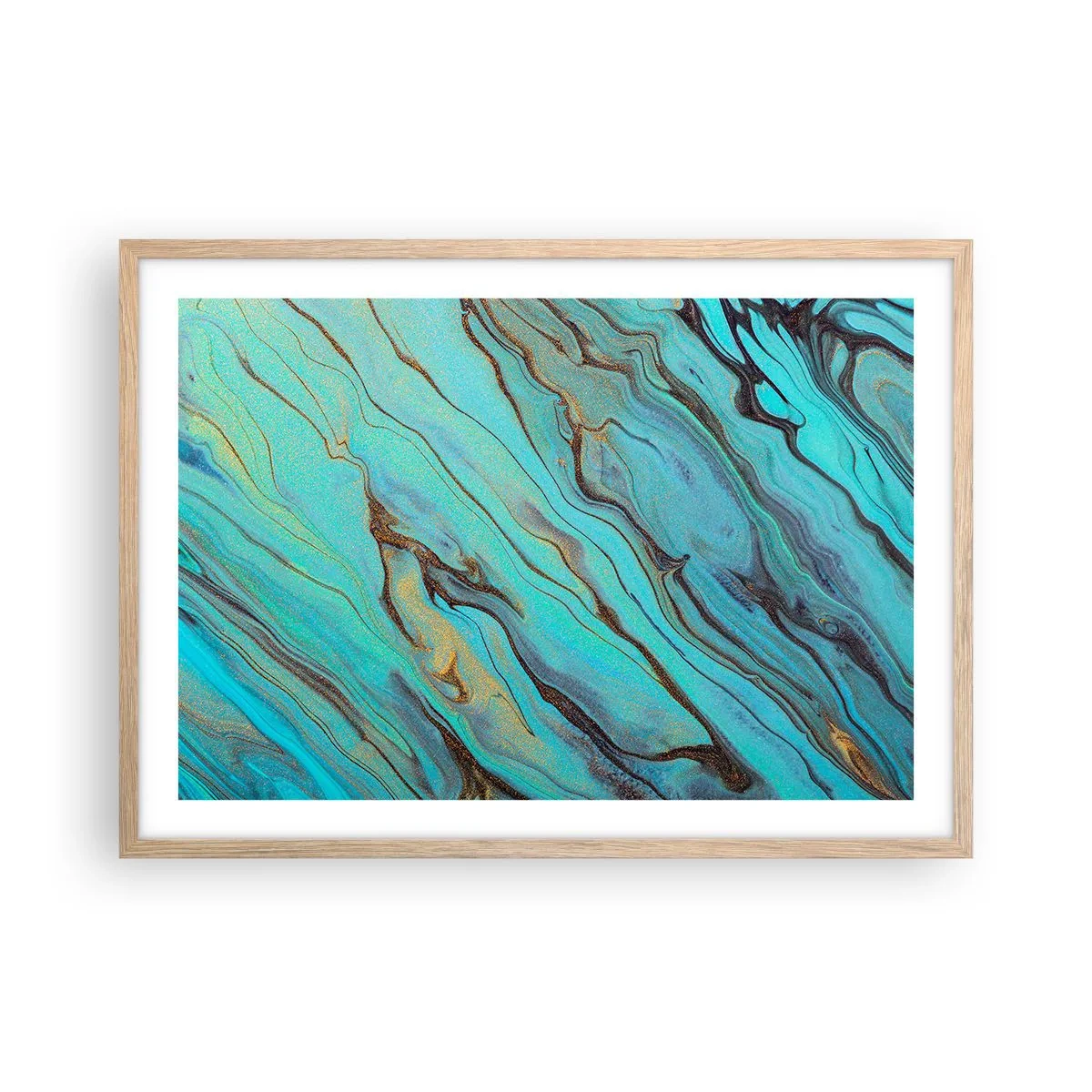 Póster en marco roble claro - Marea turquesa - 70x50 cm