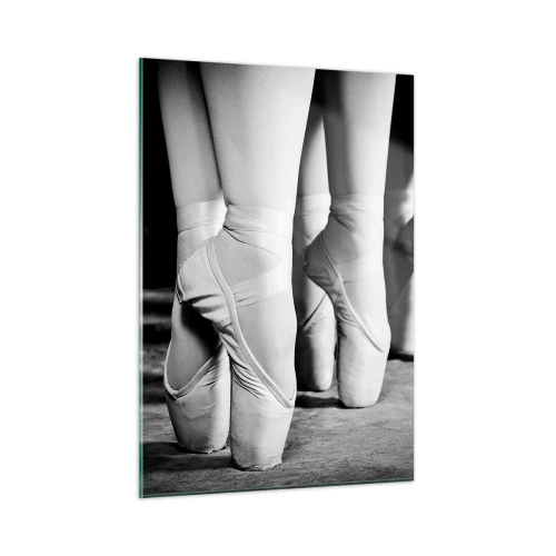 Cuadro sobre vidrio - Impresiones sobre Vidrio - Bailarinas en puntas en un escenario en blanco y negro - 50x70cm - En conjunto y al unísono - Decoración de pared moderna para salón y dormitorio ARTTOR
