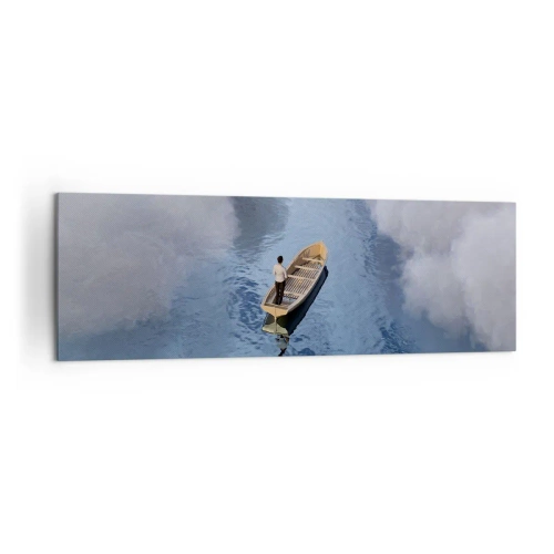 Cuadro sobre lienzo - Impresión de Imagen - Un hombre en un barco en un mar tranquilo rodeado de nubes. - 160x50cm - La vida - el viaje - lo desconocido - Decoración de pared moderna para salón y dormitorio ARTTOR