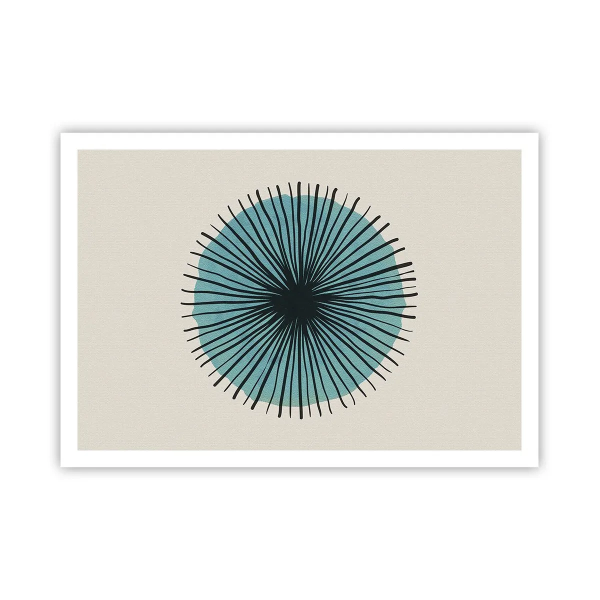 Póster - Forma circular abstracta con rayos azules - 100x70cm - Radiante en azul - Decoración de pared moderna para salón y dormitorio ARTTOR