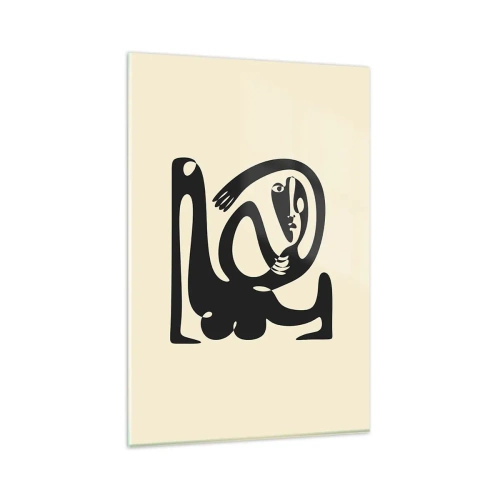 Cuadro sobre vidrio - Impresiones sobre Vidrio - Una figura abstracta en negro sobre un fondo beige. - 80x120cm - Casi Picasso - Decoración de pared moderna para salón y dormitorio ARTTOR