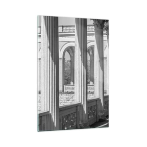 Cuadro sobre vidrio - Impresiones sobre Vidrio - Columnata de estilo clásico en blanco y negro - 80x120cm - Galería soleada - Decoración de pared moderna para salón y dormitorio ARTTOR