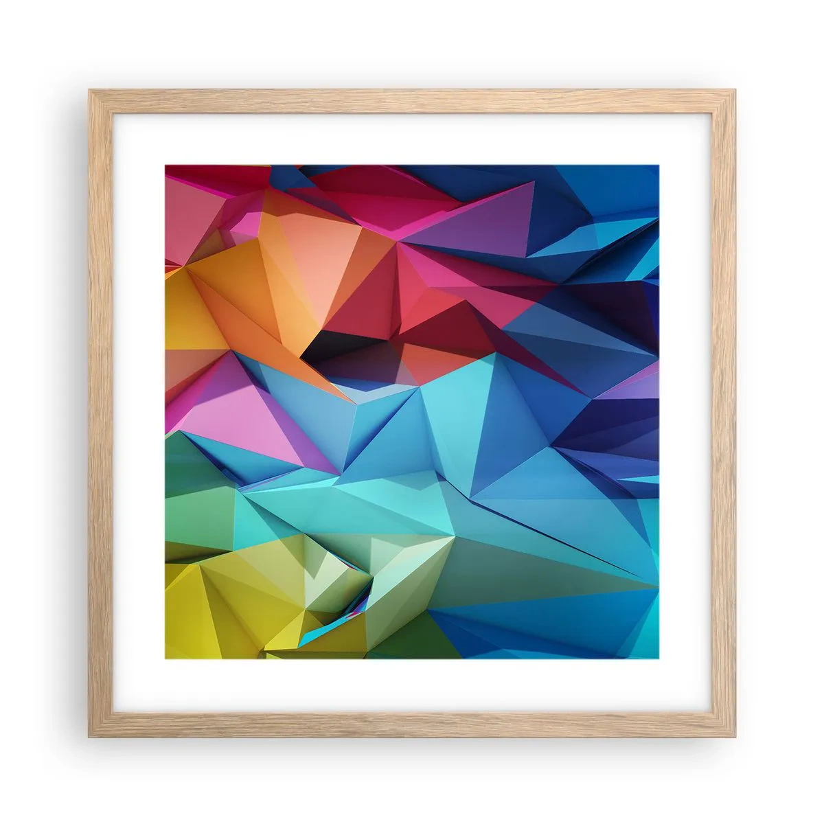 Póster en marco roble claro - Origami arco iris - 40x40 cm