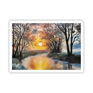 Póster - Puesta de sol sobre el río en un paisaje otoñal - 100x70cm - Ambiente otoñal - Decoración de pared moderna para salón y dormitorio ARTTOR