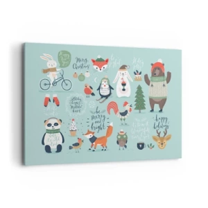 Cuadro sobre lienzo - Impresión de Imagen - Ilustración navideña de animales en un ambiente invernal. - 120x80cm - ¡Que siempre sea Navidad! - Decoración de pared moderna para salón y dormitorio ARTTOR