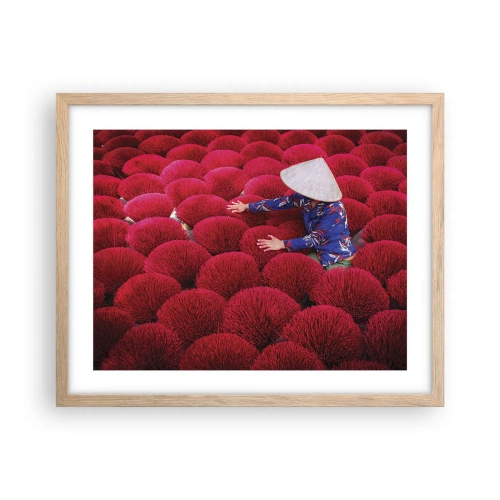 Póster en marco roble claro - En un campo de arroz - 50x40 cm