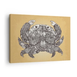 Cuadro sobre lienzo - Impresión de Imagen - Dibujo decorativo de un cangrejo sobre fondo dorado. - 70x50cm - Cuentos del Sr. Cangrejo - Decoración de pared moderna para salón y dormitorio ARTTOR
