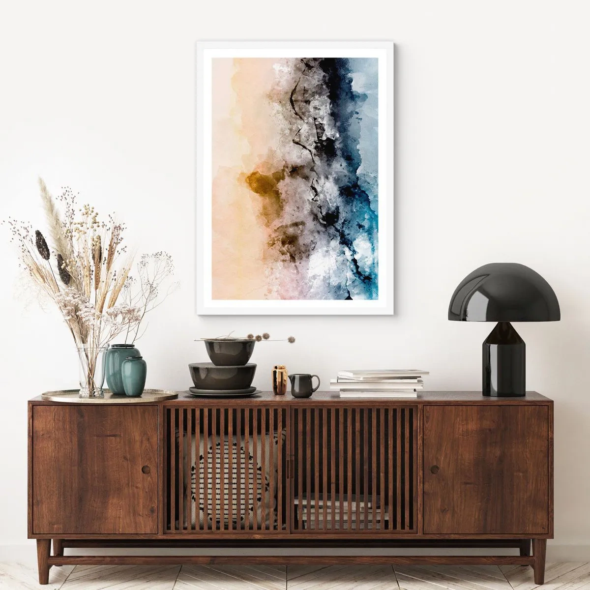 Póster en marco blanco - Hundido en una nube de niebla - 50x70 cm