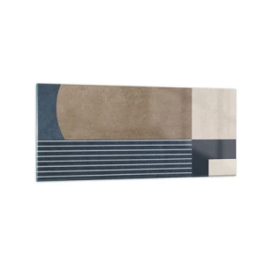 Cuadro sobre vidrio - Impresiones sobre Vidrio - Figuras geométricas en tonos beige y azul marino con líneas. - 120x50cm - Composición de sencillez y redondez - Decoración de pared moderna para salón y dormitorio ARTTOR