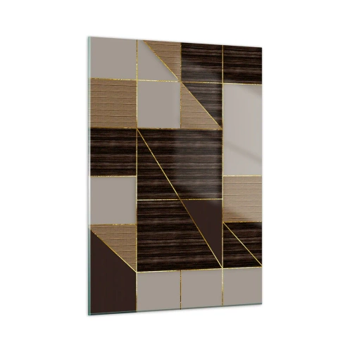 Cuadro sobre vidrio - Impresiones sobre Vidrio - Mosaico abstracto con elementos marrones y dorados. - 50x70cm - Un mosaico de marrones y dorados - Decoración de pared moderna para salón y dormitorio ARTTOR