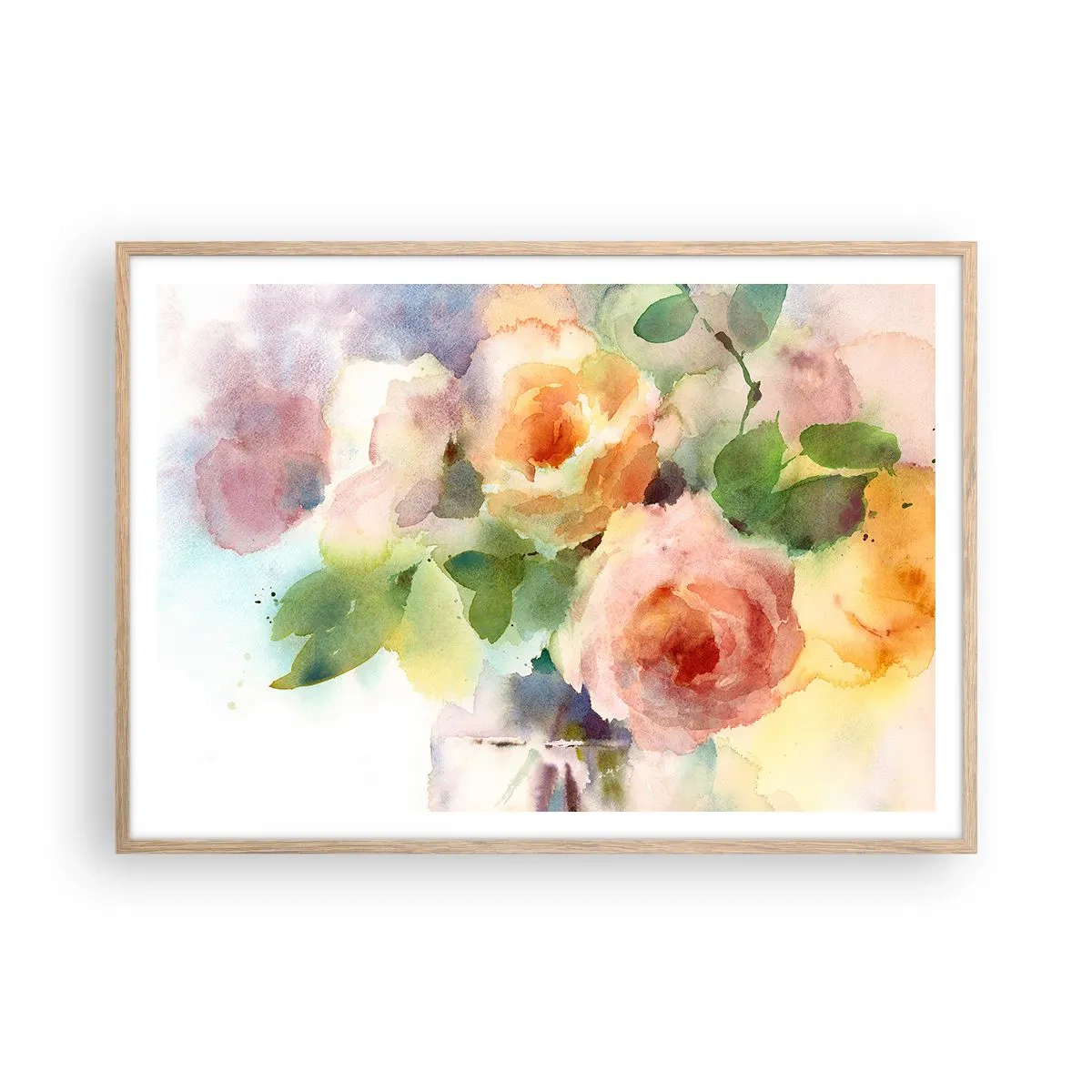 Póster en marco roble claro - Delicado como una acuarela - 100x70 cm