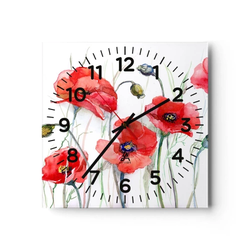 Reloj de pared - Reloj de vidrio - Flores polacas - 40x40 cm