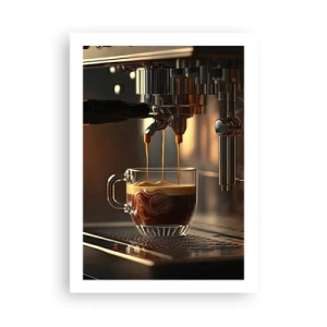 Póster - Una máquina de café que vierte café expreso en una taza. - 50x70cm - Un brebaje sensual - Decoración de pared moderna para salón y dormitorio ARTTOR