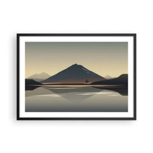 Póster en marco negro - Paisaje de montaña minimalista con reflejo en el agua. - 70x50cm - Reflejo de espejo - Decoración de pared moderna para salón y dormitorio ARTTOR