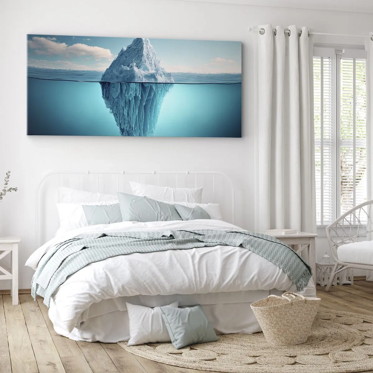 Cuadro sobre lienzo - Impresión de Imagen - Un iceberg visible por encima y por debajo de la superficie del agua. - 120x50cm - El trono de hielo - Decoración de pared moderna para salón y dormitorio ARTTOR