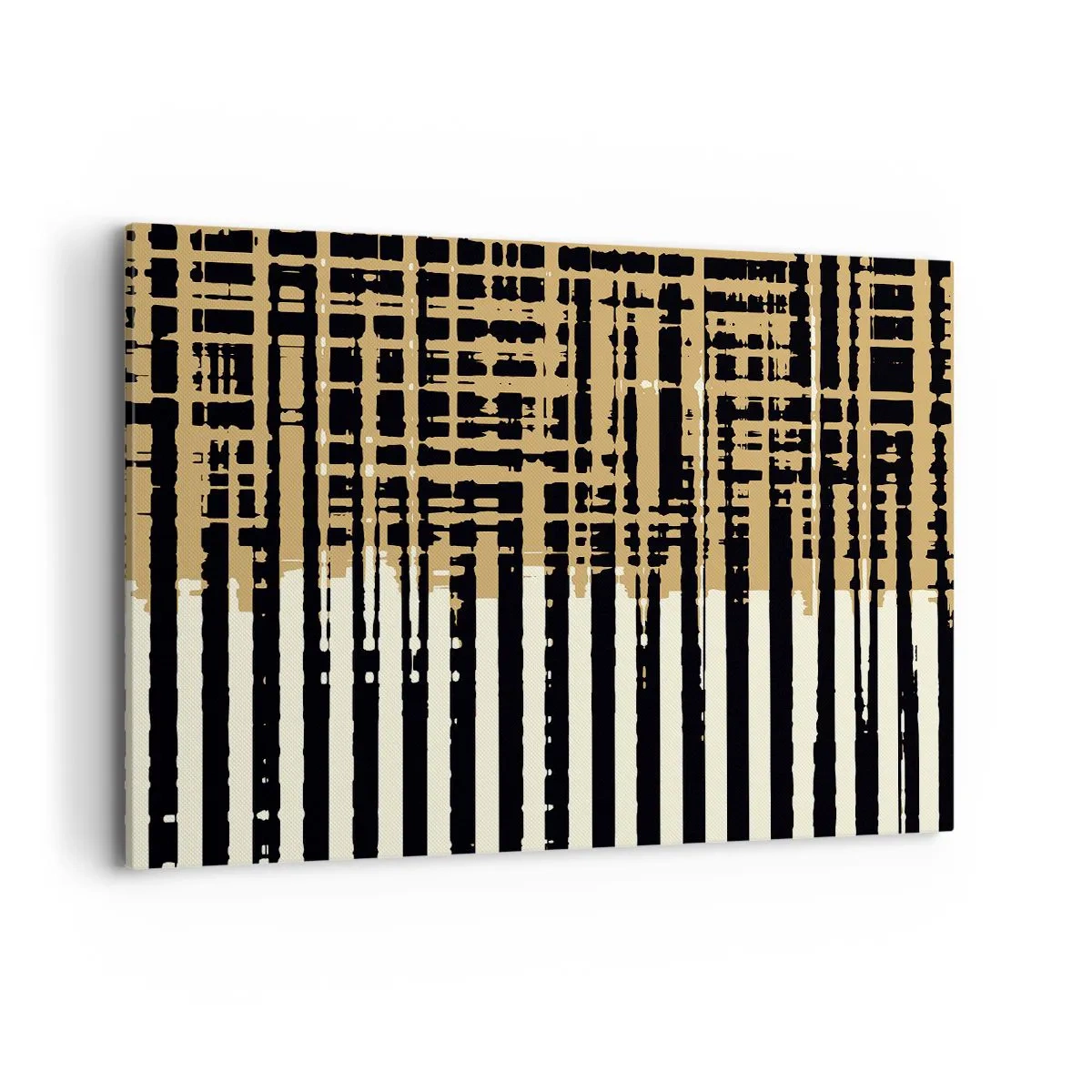 Cuadro sobre lienzo - Impresión de Imagen - Líneas abstractas en negro, beige y blanco. - 120x80cm - Abstracción arquitectónica - Decoración de pared moderna para salón y dormitorio ARTTOR