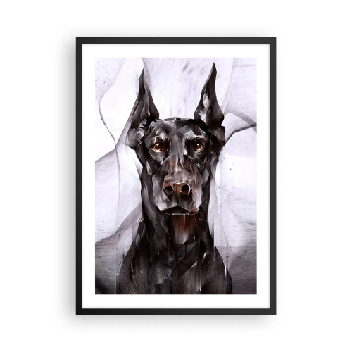 Póster en marco negro - Retrato artístico de un perro negro en estilo geométrico. - 50x70cm - Nacido noble - Decoración de pared moderna para salón y dormitorio ARTTOR