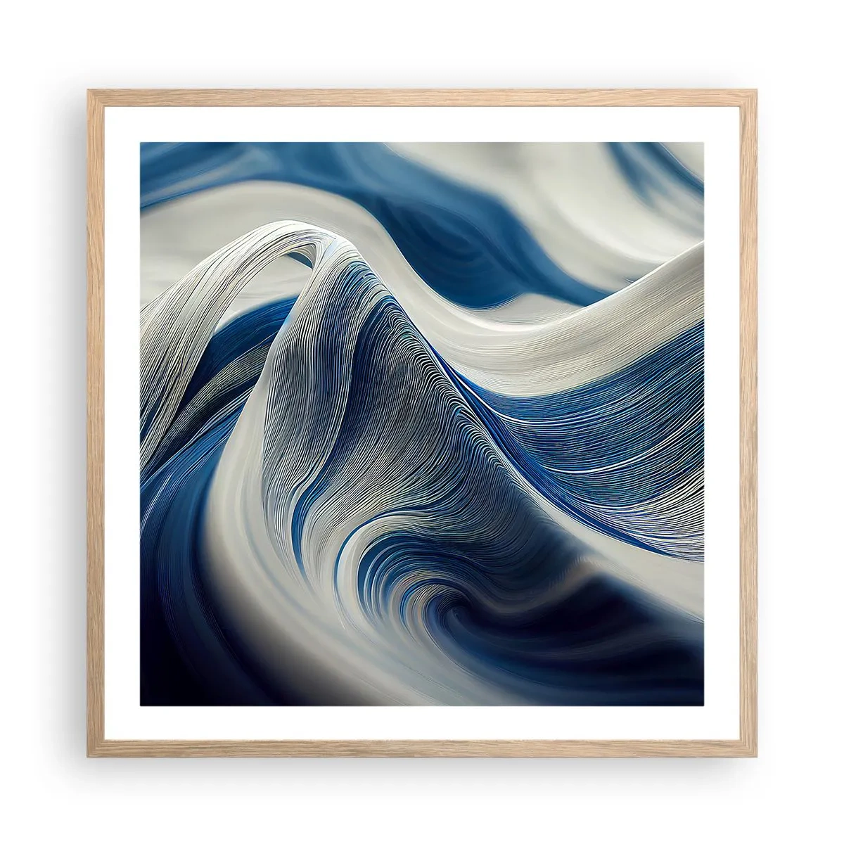 Póster en marco roble claro - Fluidez de azul y blanco - 60x60 cm