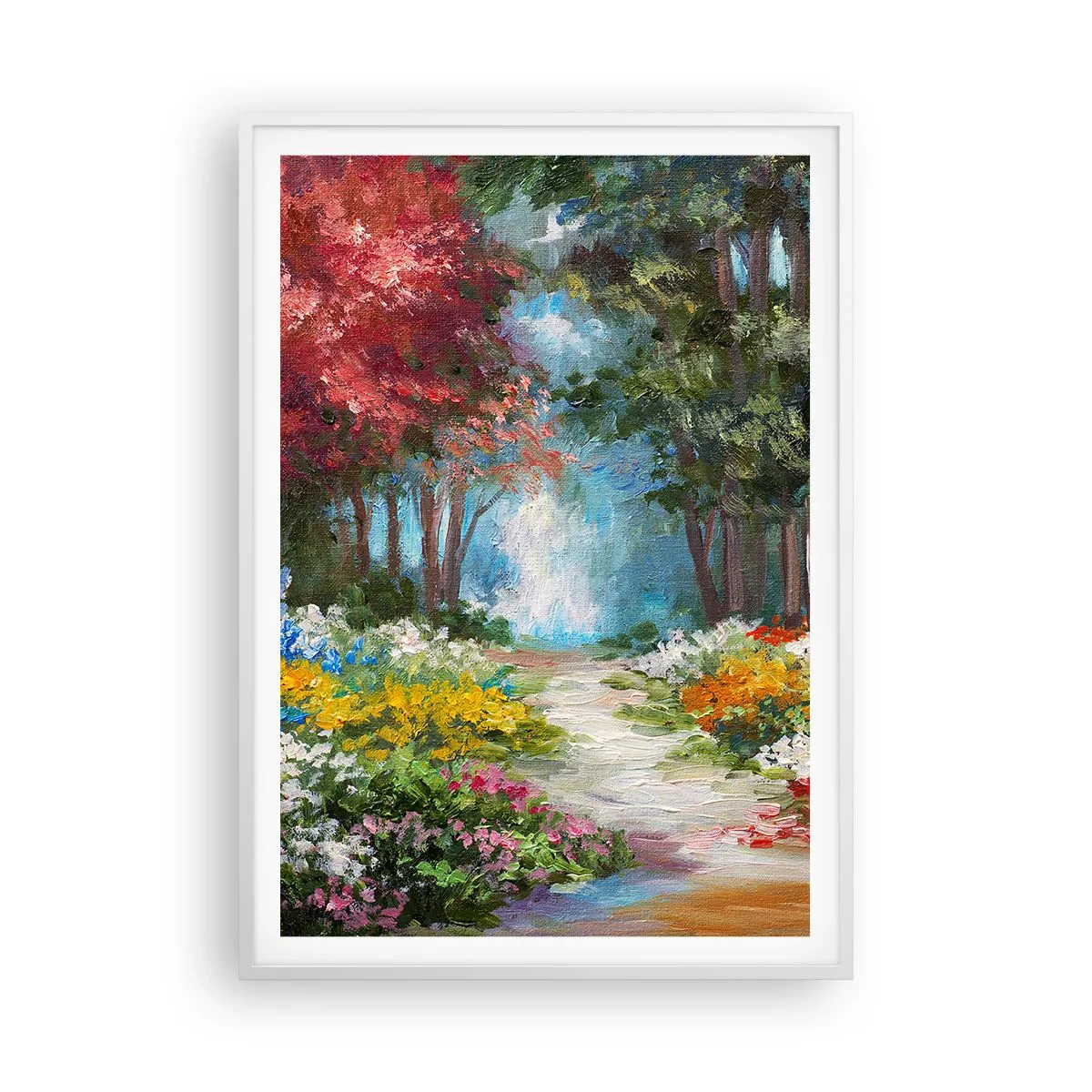 Póster en marco blanco - Jardín forestal, bosque floral - 70x100 cm