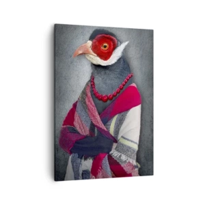 Cuadro sobre lienzo - Impresión de Imagen - Retratos estilizados de un lobo, un faisán y un león con ropas elegantes. - 50x70cm - ¿Qué estoy haciendo aquí? - Decoración de pared moderna para salón y dormitorio ARTTOR