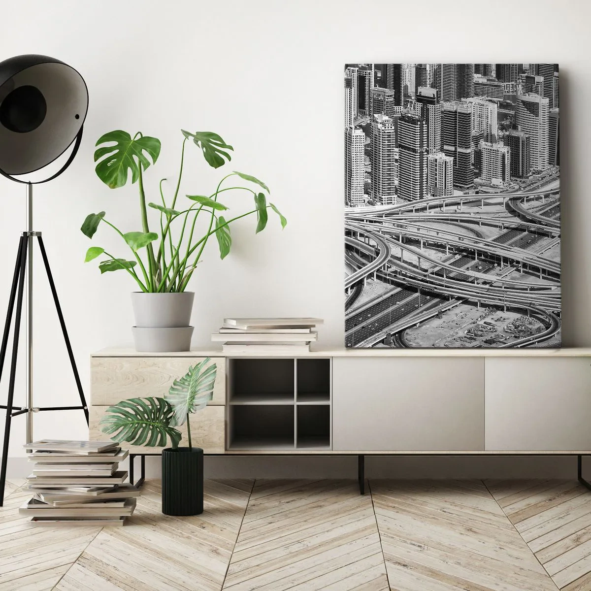 Cuadro sobre lienzo - Impresión de Imagen - Una vista aérea de Dubái - 50x70cm - Dubái: la ciudad imposible - Decoración de pared moderna para salón y dormitorio ARTTOR