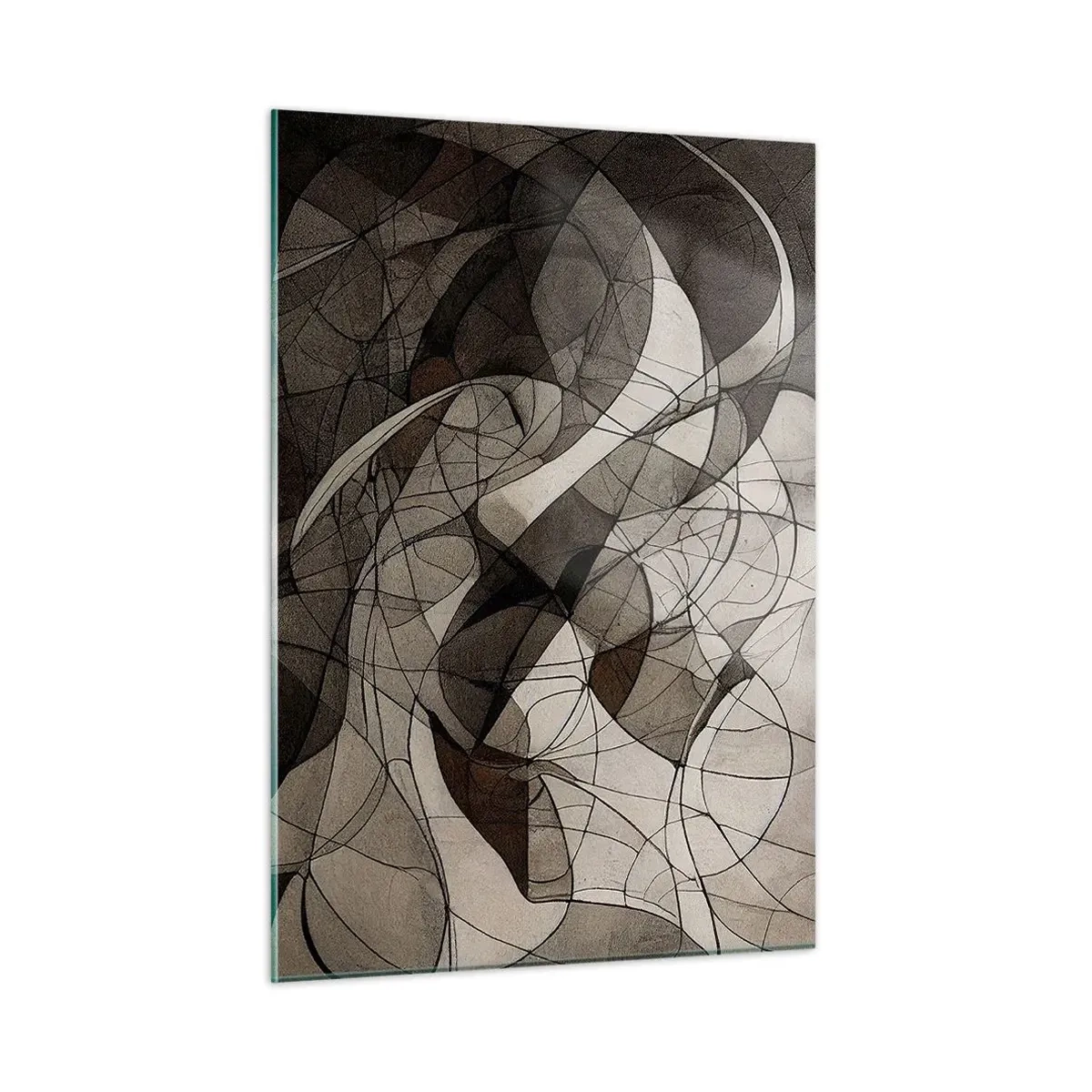 Cuadro sobre vidrio - Impresiones sobre Vidrio - Una composición abstracta de líneas orgánicas en tonos tierra. - 50x70cm - Circulación en colores tierra - Decoración de pared moderna para salón y dormitorio ARTTOR
