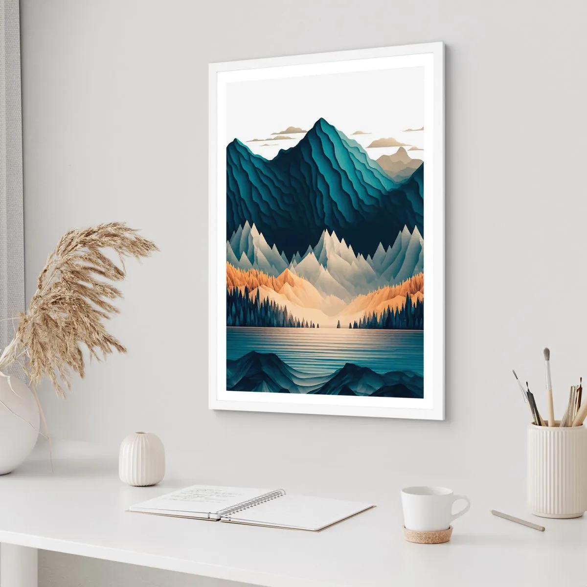 Póster en marco blanco - Paisaje perfecto de montañas - 70x100 cm