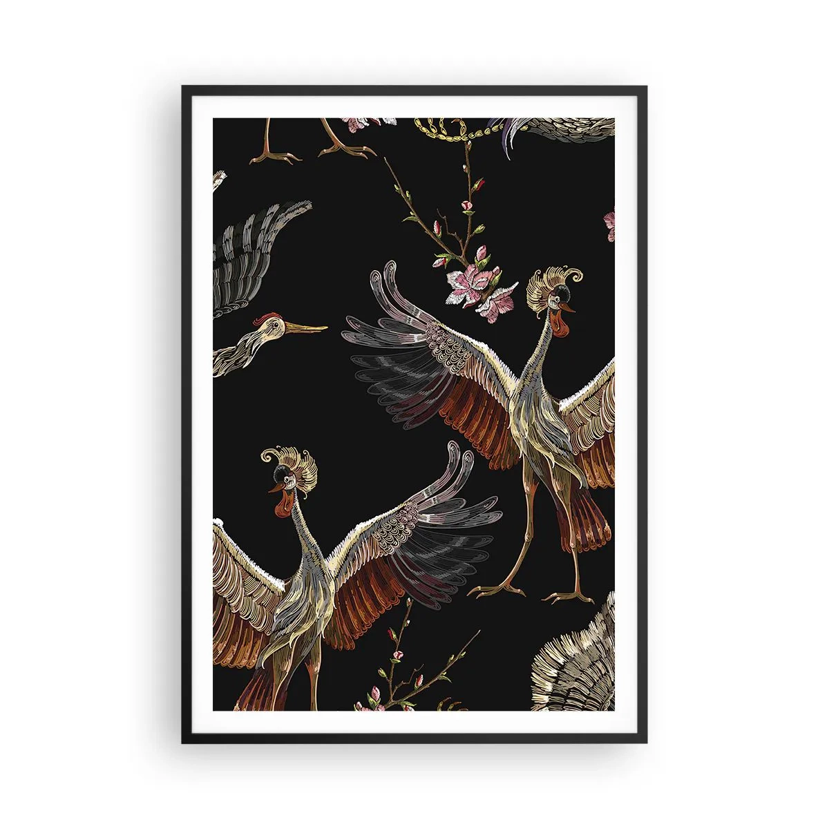 Póster en marco negro - Aves de cuento de hadas - 70x100 cm