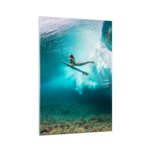 Cuadro sobre vidrio - Impresiones sobre Vidrio - Surfista bajo una ola en el agua azul del océano - 70x100cm - Mundo submarino - Decoración de pared moderna para salón y dormitorio ARTTOR