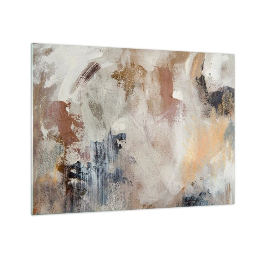 Cuadro sobre vidrio - Impresiones sobre Vidrio - Composición abstracta en beige y marrón de estilo brumoso - 70x50cm - Abstracción brumosa - Decoración de pared moderna para salón y dormitorio ARTTOR