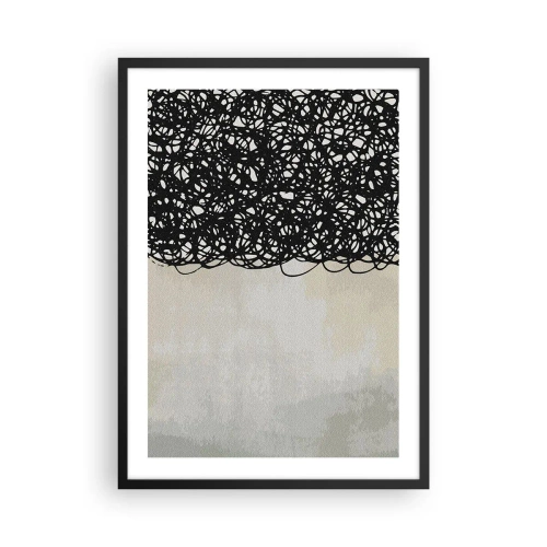 Póster en marco negro - Composición abstracta con líneas negras sobre un fondo claro. - 50x70cm - Una abstracción arremolinada - Decoración de pared moderna para salón y dormitorio ARTTOR