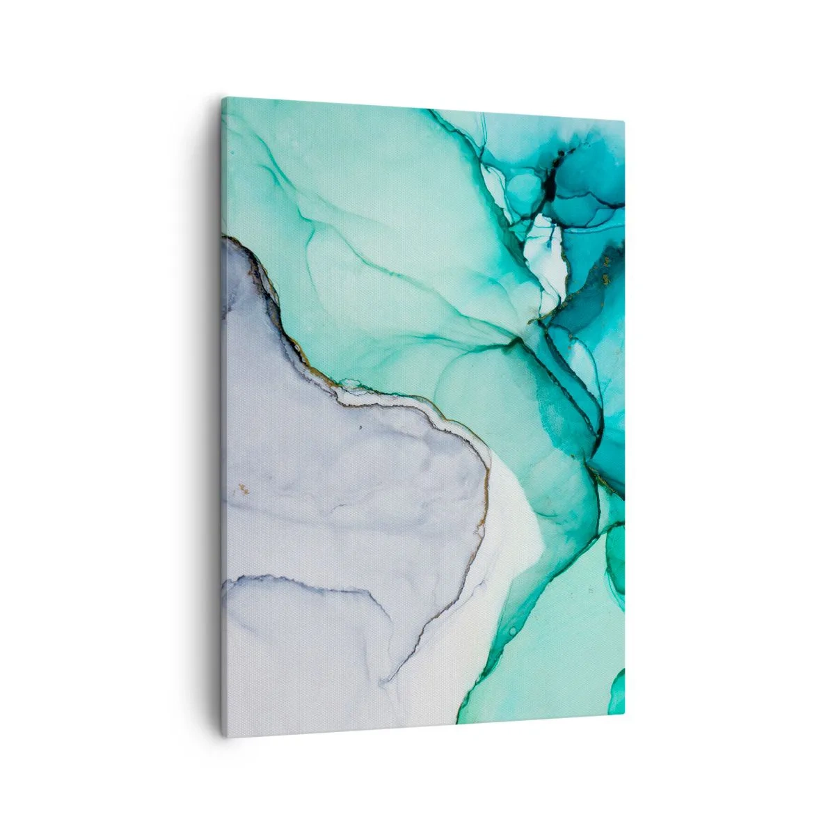 Cuadro sobre lienzo - Impresión de Imagen - Patrón abstracto en tonos turquesa y blanco. - 50x70cm - Estudio en turquesa - Decoración de pared moderna para salón y dormitorio ARTTOR