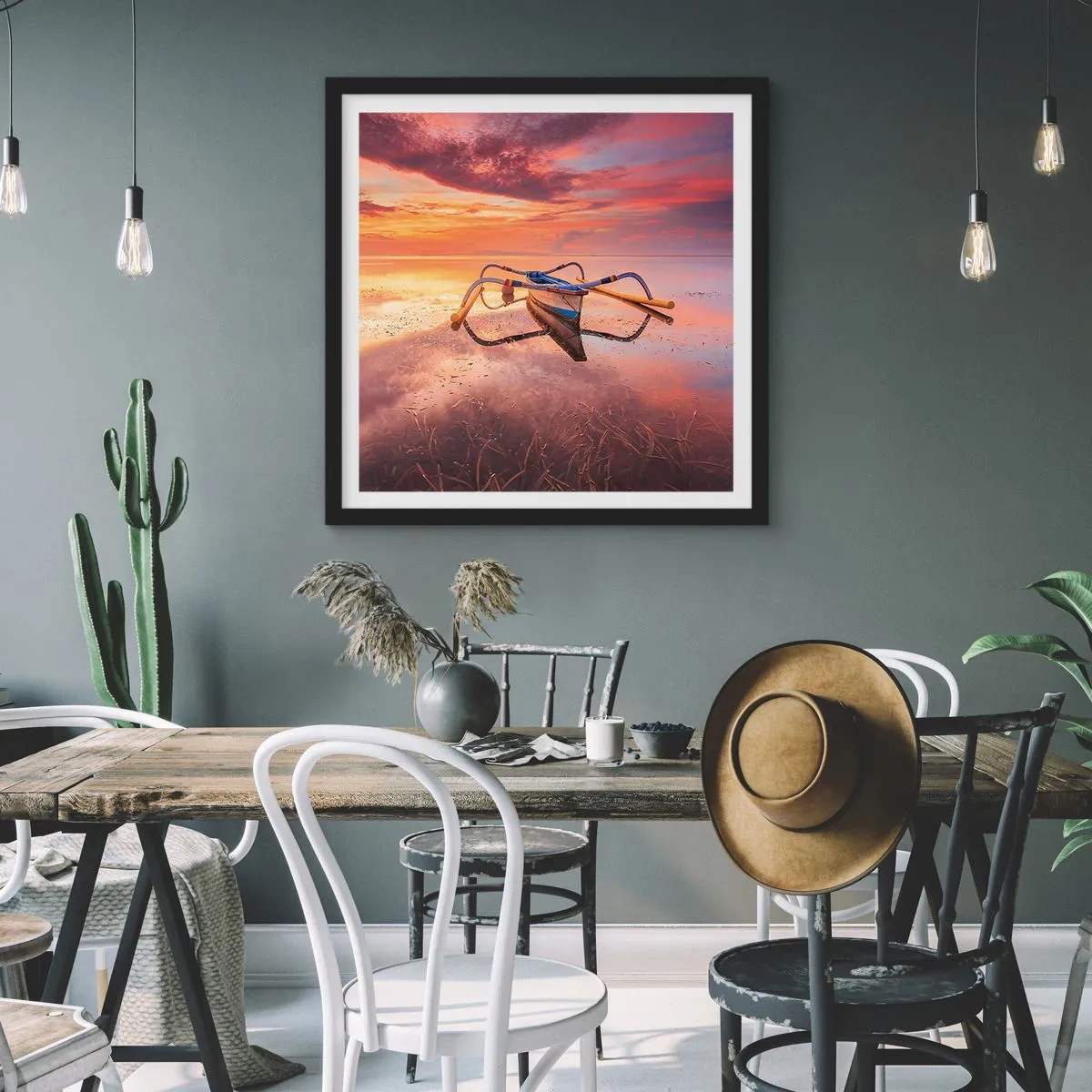 Póster en marco negro - Calma de una tarde tropical - 30x30 cm