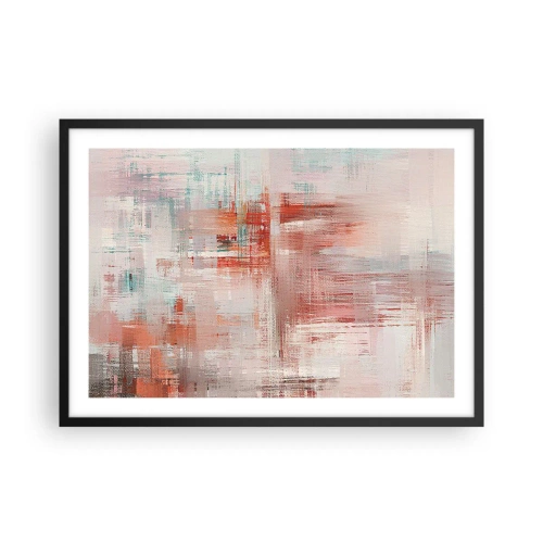 Póster en marco negro - Una composición abstracta con tonos rojos y colores pastel. - 70x50cm - Niebla rosa - Decoración de pared moderna para salón y dormitorio ARTTOR