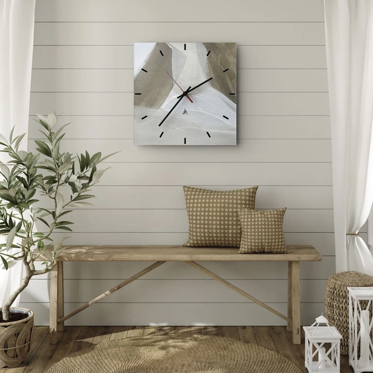 Reloj de pared - Reloj de vidrio - Ola de blanco - 40x40 cm