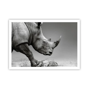 Póster - Retrato de un rinoceronte con el telón de fondo de un desierto gris. - 100x70cm - Fuerza imparable - Decoración de pared moderna para salón y dormitorio ARTTOR