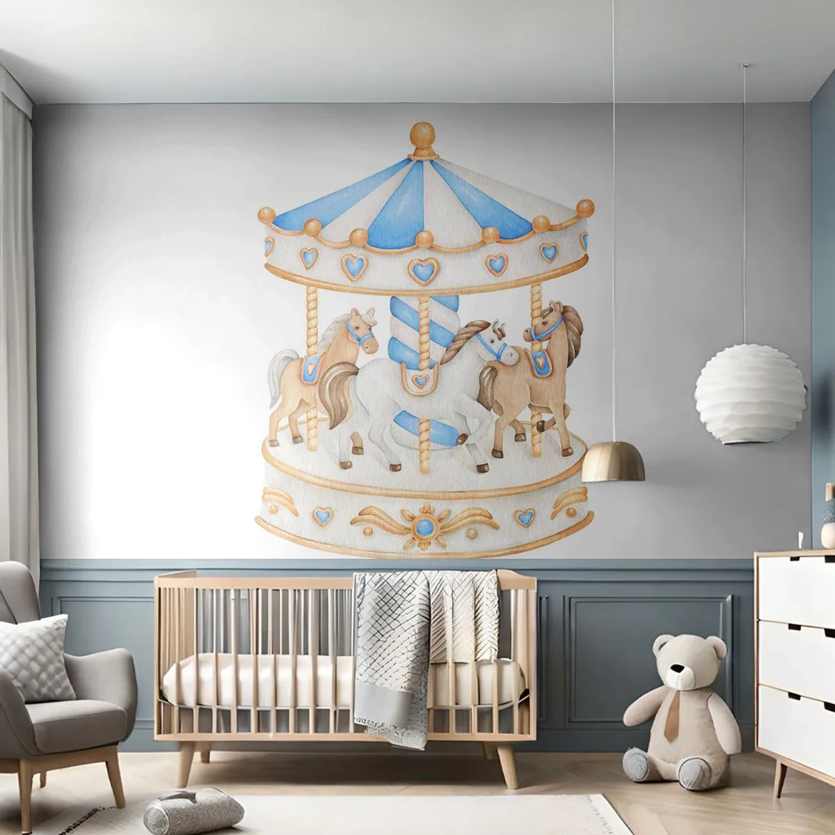 Fotomural Autadhesivo Deluxe Sticker - Dulce infancia - Caballos, tiovivo, Para niños - 450x315 cm