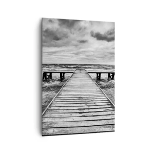 Cuadro sobre lienzo - Impresión de Imagen - Una vista en blanco y negro de un embarcadero de madera sobre un mar tempestuoso. - 70x100cm - Estoy esperando que sople el viento... - Decoración de pared moderna para salón y dormitorio ARTTOR