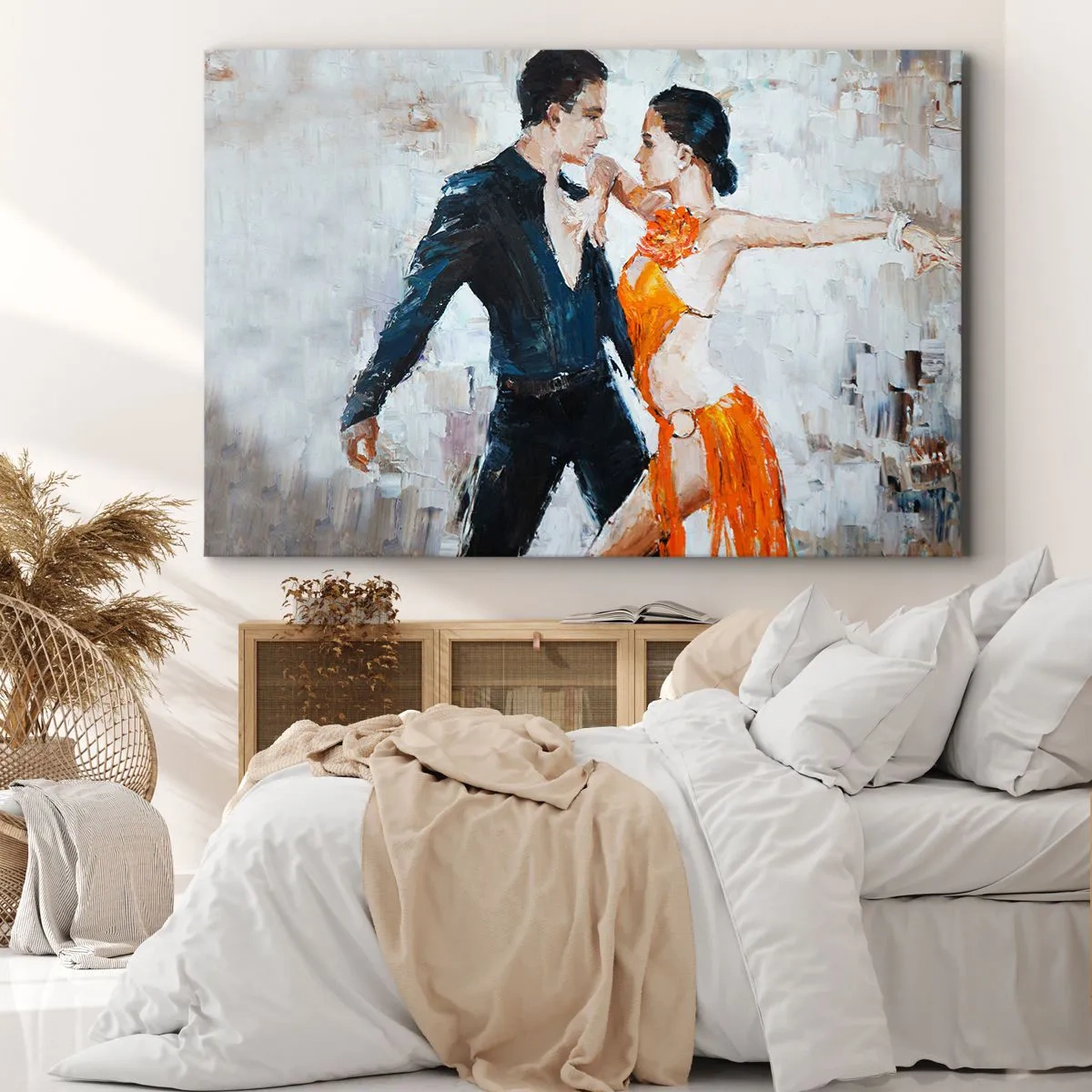 Cuadro sobre lienzo - Impresión de Imagen - Una pareja dinámica bailando al estilo latinoamericano. - 120x80cm - Dirty dancing - Decoración de pared moderna para salón y dormitorio ARTTOR