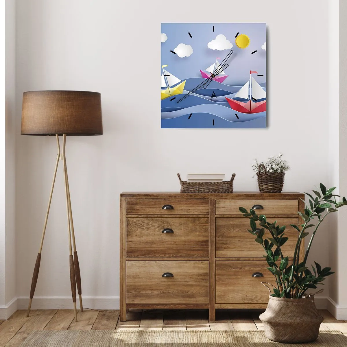 Reloj de pared - Reloj de vidrio - Veleros coloridos sobre las olas en un día soleado - 30x30cm - Oh, qué agradable es balancearse entre las olas - Decoración de pared moderna para salón y dormitorio ARTTOR