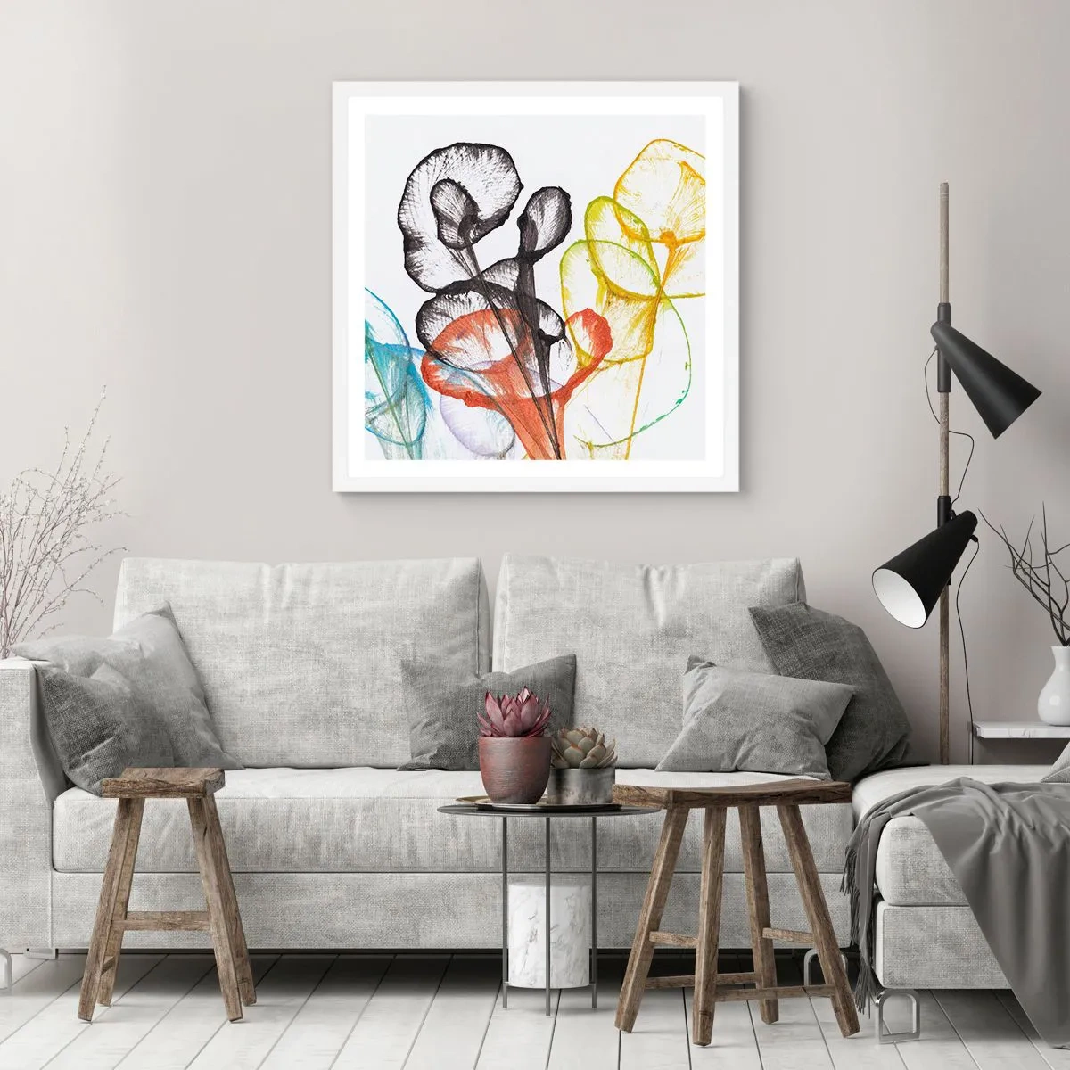 Póster en marco blanco - Flores con alma - 30x30 cm