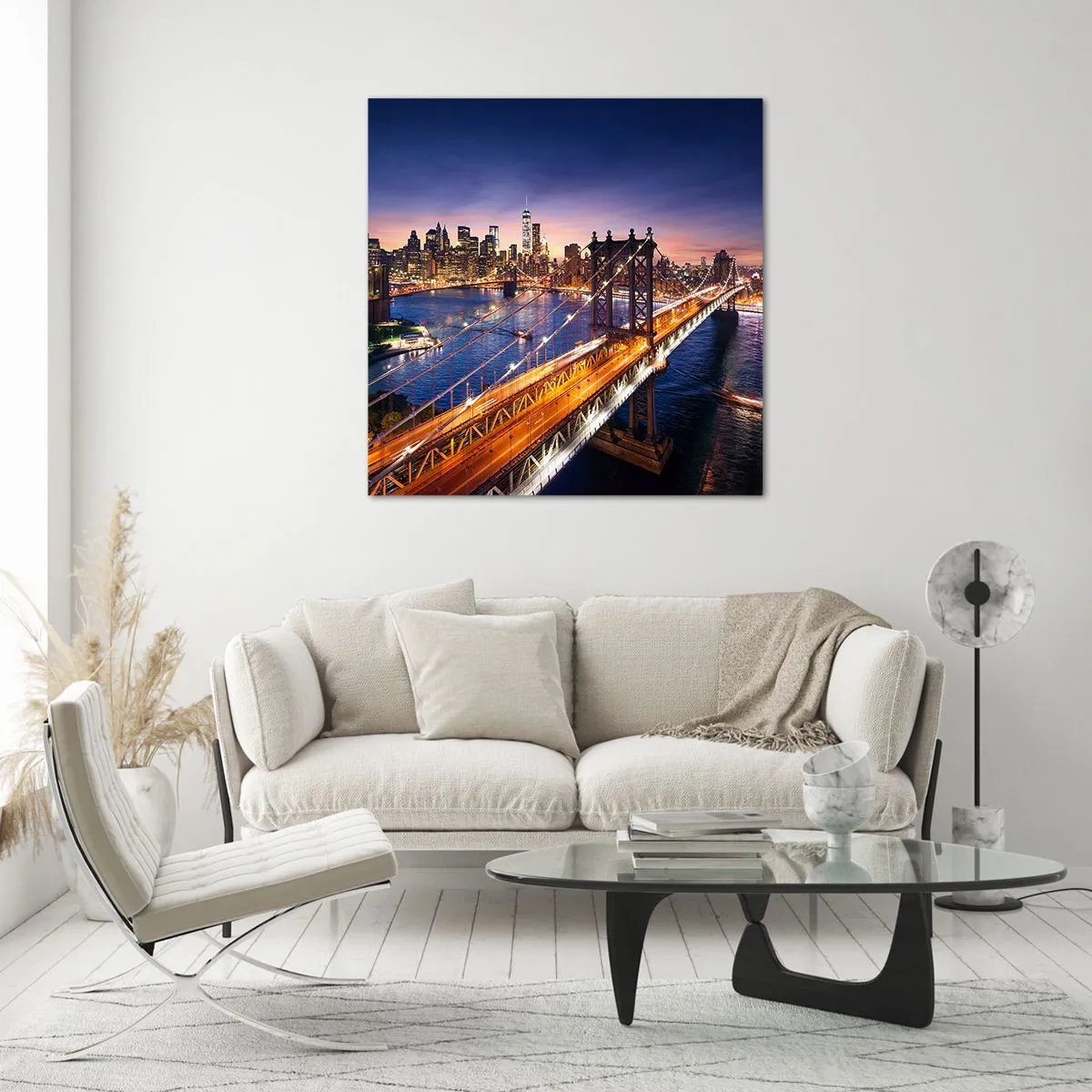 Cuadro sobre vidrio - Impresiones sobre Vidrio - Un puente luminoso hacia el corazón de la ciudad - 30x30 cm