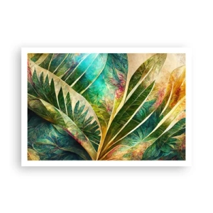 Póster - Hojas tropicales coloridas sobre un fondo claro - 100x70cm - Los colores del trópico - Decoración de pared moderna para salón y dormitorio ARTTOR