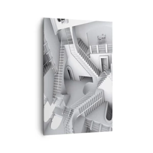 Cuadro sobre lienzo - Impresión de Imagen - Una composición abstracta de escaleras en una disposición espacial surrealista. - 80x120cm - Paradojas del espacio - Decoración de pared moderna para salón y dormitorio ARTTOR