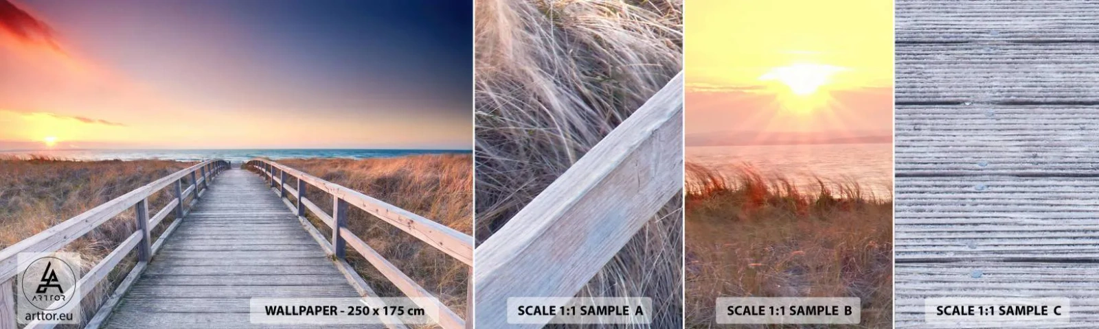 Muestra De Fotomural Standard Eco - Aurora vespertina del Báltico - Paisaje, Mar, Duna - 100x30 cm