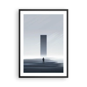 Póster en marco negro - Una escena minimalista con un misterioso monolito en tonos fríos. - 50x70cm - ¿Oportunidad o amenaza? - Decoración de pared moderna para salón y dormitorio ARTTOR