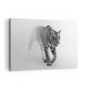 Cuadro sobre lienzo - Impresión de Imagen - Un tigre emergiendo de la niebla. - 120x80cm - Siempre alerta entre la niebla - Decoración de pared moderna para salón y dormitorio ARTTOR