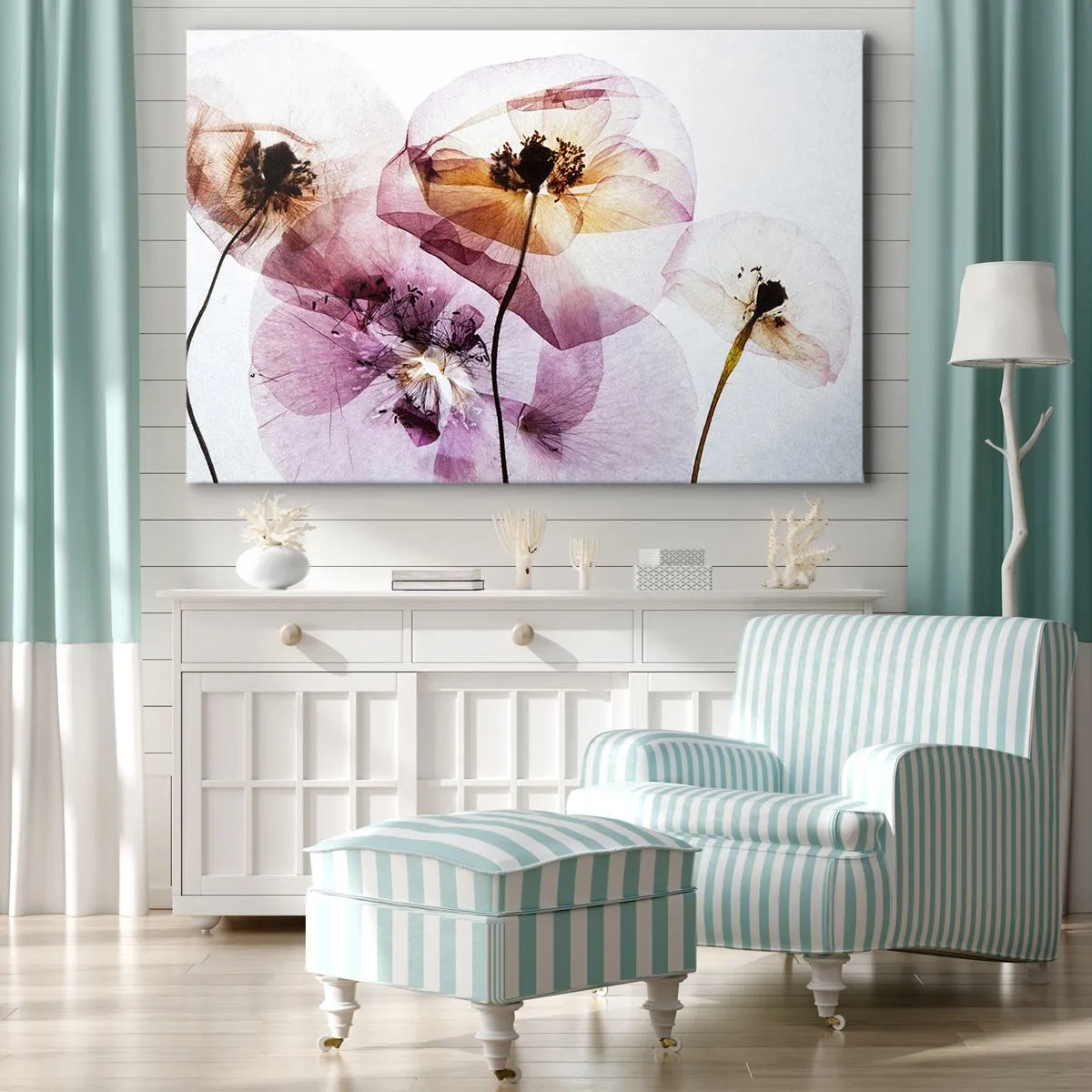 Cuadro sobre lienzo - Impresión de Imagen - Delicadas flores transparentes en tonos pastel. - 70x50cm - Cuerpo de flor - Decoración de pared moderna para salón y dormitorio ARTTOR