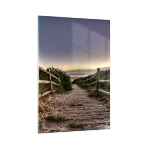 Cuadro sobre vidrio - Impresiones sobre Vidrio - Camino de madera en las dunas que conduce a la playa al atardecer - 80x120cm - Objetivo a la vista - Decoración de pared moderna para salón y dormitorio ARTTOR
