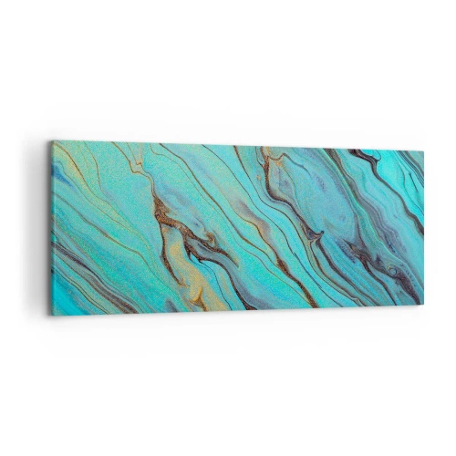 Cuadro sobre lienzo - Impresión de Imagen - Ondas abstractas en tonos turquesa y dorado - 120x50cm - Marea turquesa - Decoración de pared moderna para salón y dormitorio ARTTOR